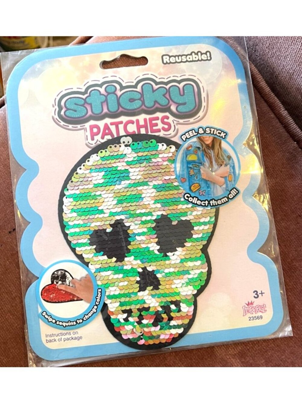 Imperial Sticky Patches Sequin Skull Patch Reusable Peel Stick Color Change New
